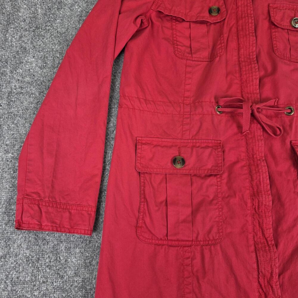 Tommy Hilfiger Coat Womens Large Red Utility Full Zip Trench Coat Pockets Jacket - Picture 7 of 16